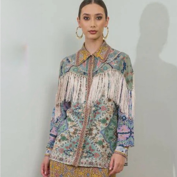 Floral Fringe Blouse - Multicolor